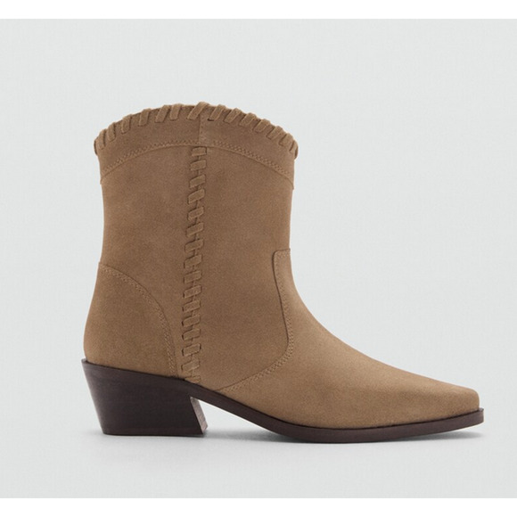 NEW MANGO MNG MEDIUM BROWN ARIANE SUEDE LEATHER ANKLE BOOTS BOOTIE SZ 40 US 9 - Picture 2 of 7